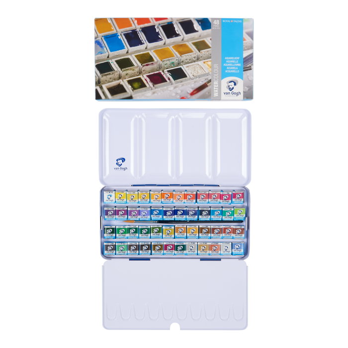 Van Gogh Estuche metálico de acuarelas con 48 colores en medias pastillas